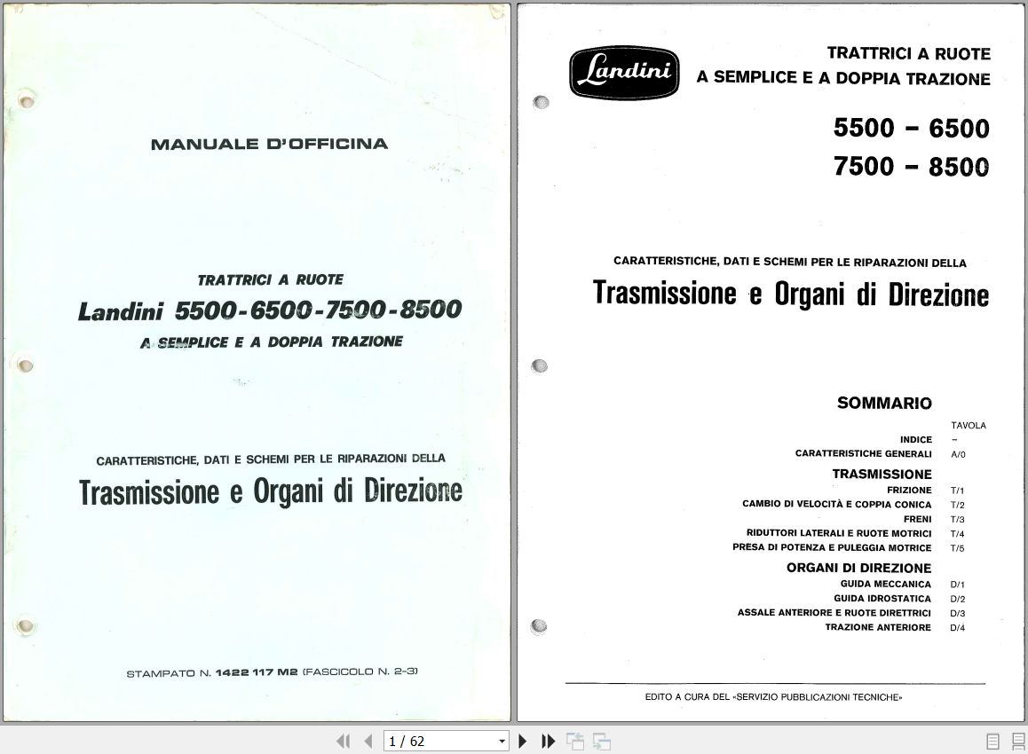 Landini Tractor 5500 8500 Workshop Manual 1422117M2 IT 1