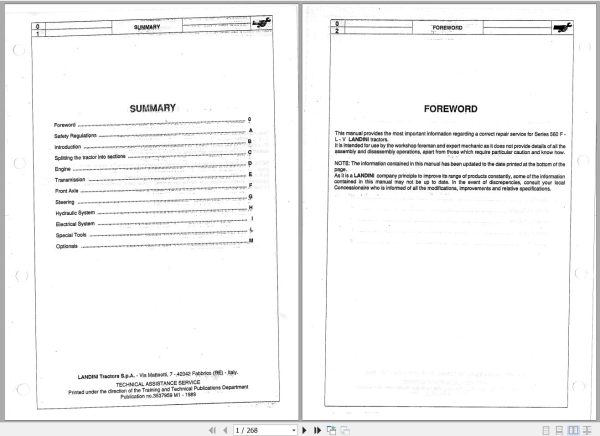 Landini Tractor 5560F to 8560L Service Manual 3537959M1 EN 1
