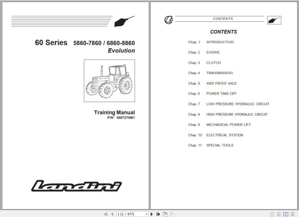 Landini Tractor 5860 7860 6860 8860 Service Manual 3667270M1 EN 1