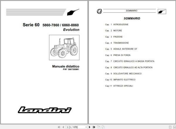 Landini Tractor 5860 8860 Evolution Service Manual 3667269M1 IT 1