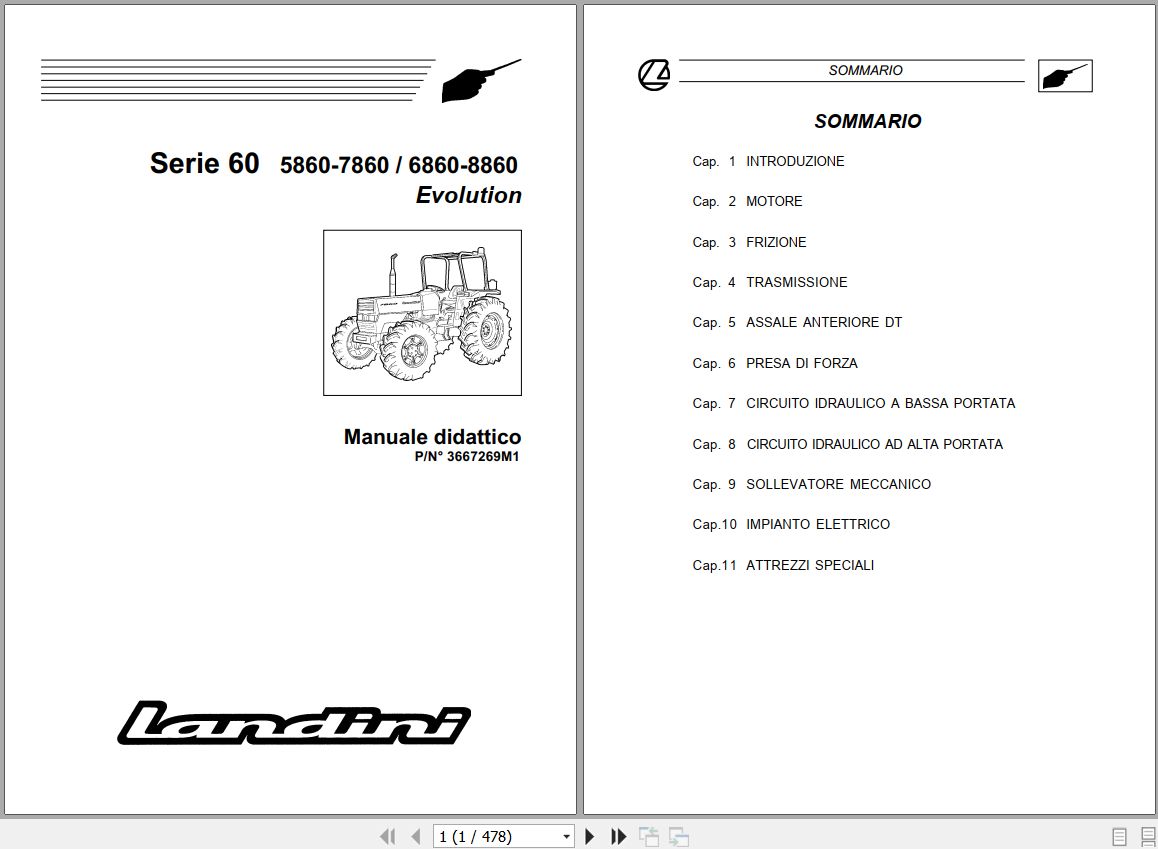 Landini Tractor 5860 8860 Evolution Service Manual 3667269M1 IT 1