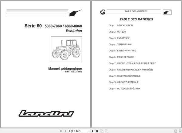 Landini Tractor 5860 8860 Evolution Service Manual 3667271M1 FR 1