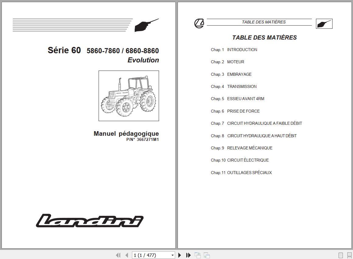 Landini Tractor 5860 8860 Evolution Service Manual 3667271M1 FR 1