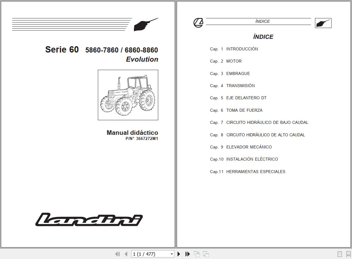 Landini Tractor 5860 to 8860 Evolution Service Manual 3667272M1 ES 1