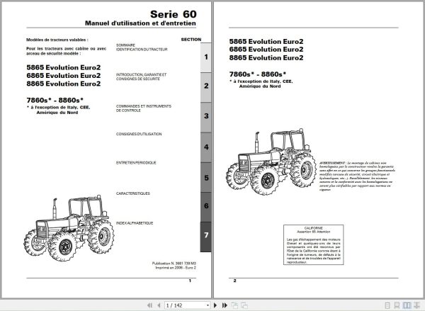 Landini Tractor 5865 to 8860s Evolution Euro2 Operators Maintenance Manual 3681739M3 FR 1