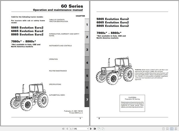 Landini Tractor 5865 to 8860s Operators Maintenance Manual 3681738M3 EN 1