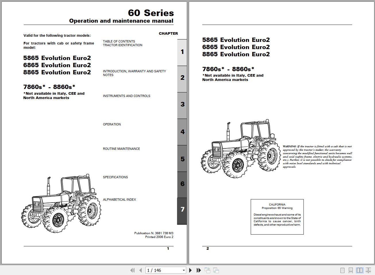 Landini Tractor 5865 to 8860s Operators Maintenance Manual 3681738M3 EN 1