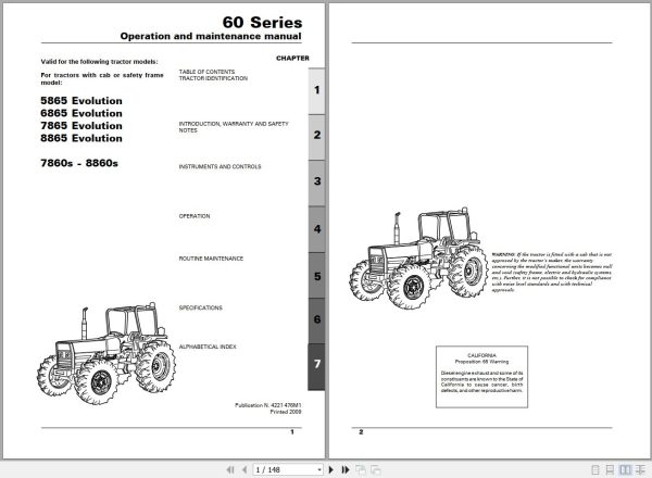 Landini Tractor 5865 to 8860s Operators Maintenance Manual 4221476M1 EN 1