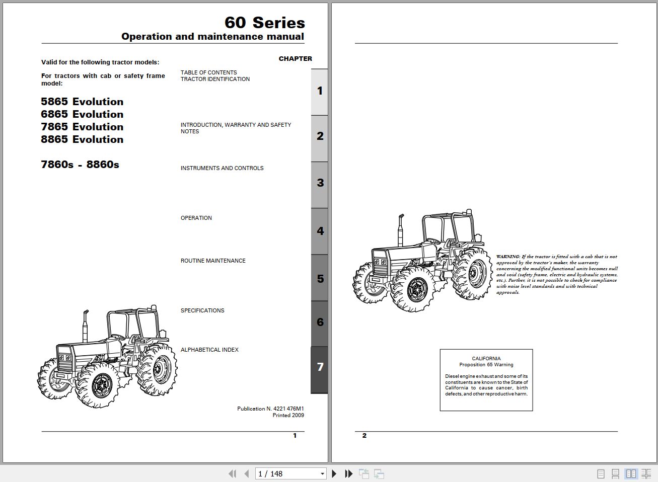 Landini Tractor 5865 to 8860s Operators Maintenance Manual 4221476M1 EN 1