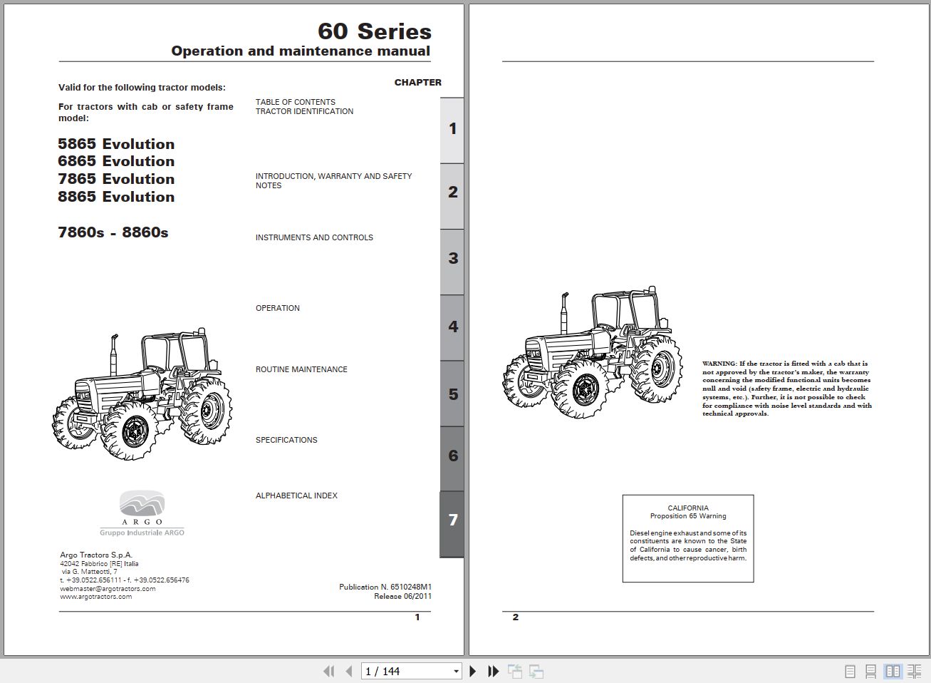 Landini Tractor 5865 to 8860s Operators Maintenance Manual 6510248M1 EN 1