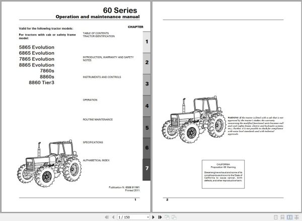 Landini Tractor 5865 to 8865 Operators Maintenance Manual 6508911M1 EN 1