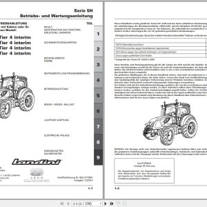Landini Tractor 5H Series 5 090H to 5 115H Operators Maintenance Manual 6532710M1 DE 1