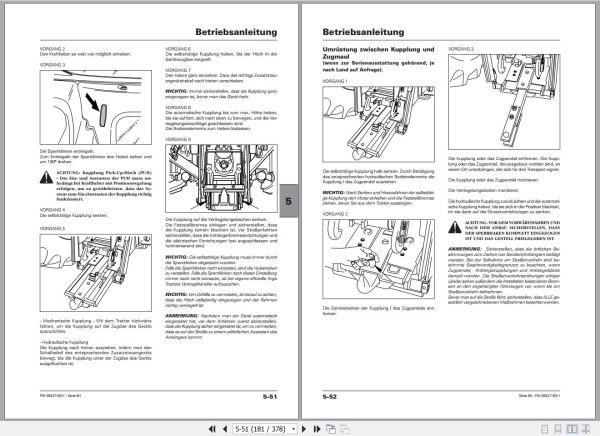 Landini Tractor 5H Series 5 090H to 5 115H Operators Maintenance Manual 6532710M1 DE 2
