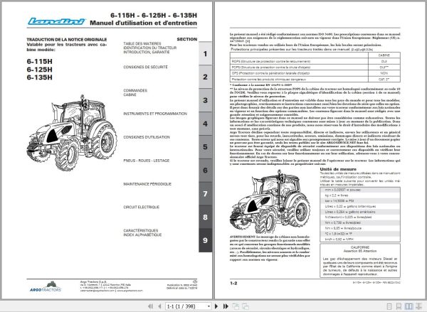 Landini Tractor 6 115H 6 125H 6 135H Operators Maintenance Manual 6622413A2 FR 1