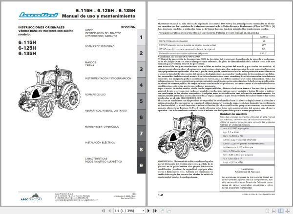 Landini Tractor 6 115H 6 125H 6 135H Operators Maintenance Manual 6622416A2 ES 1