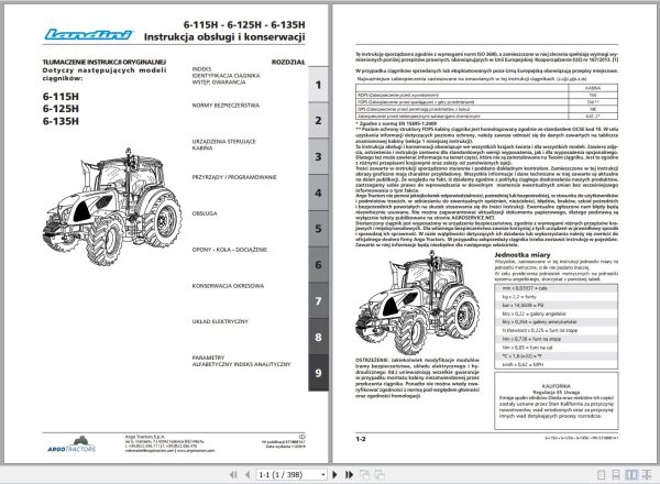 Landini Tractor 6 115H 6 125H 6 135H Operators Maintenance Manual 6718081A1 PL 1