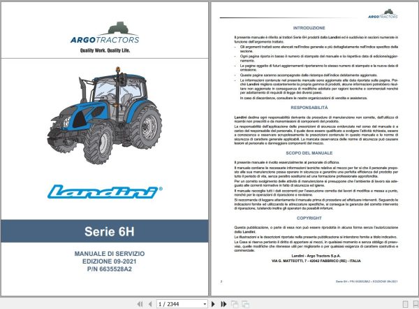 Landini Tractor 6 115H 6 125H 6 135H Service Manual 6635528A2 IT 1
