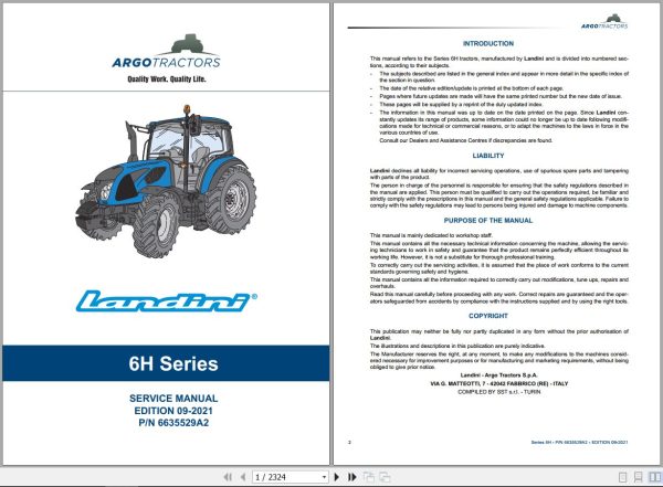 Landini Tractor 6 115H 6 125H 6 135H Service Manual 6635529A2 EN 1