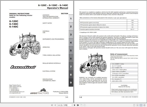 Landini Tractor 6 120C 6 130C 6 140C Operators Maintenance Manual 6525027M4 EN 1