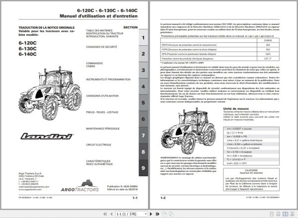 Landini Tractor 6 120C 6 130C 6 140C Operators Maintenance Manual 6525028M4 FR 1