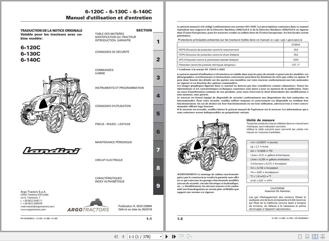 Landini Tractor 6 120C 6 130C 6 140C Operators Maintenance Manual 6525028M4 FR 1
