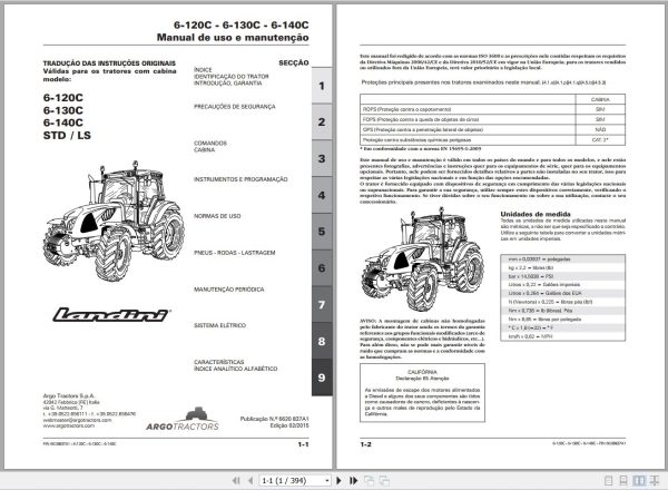 Landini Tractor 6 120C 6 130C 6 140C Operators Maintenance Manual 6620837A1 PT 1