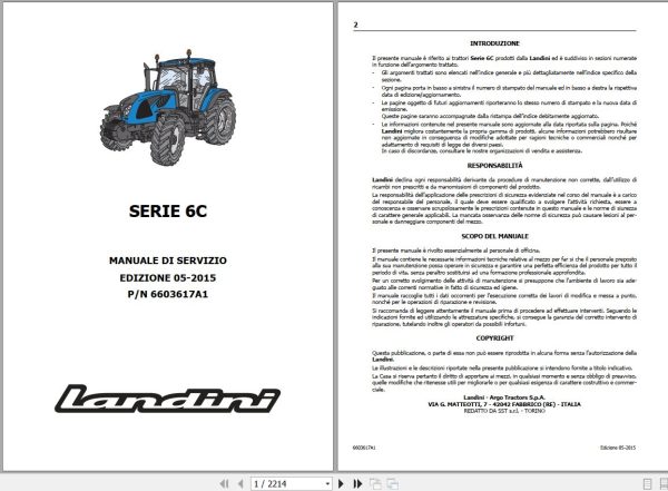 Landini Tractor 6 120C 6 130C 6 140C Service Manual 6603617A1 IT 1