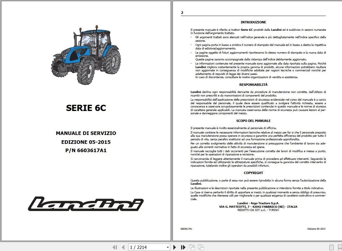 Landini Tractor 6 120C 6 130C 6 140C Service Manual 6603617A1 IT 1