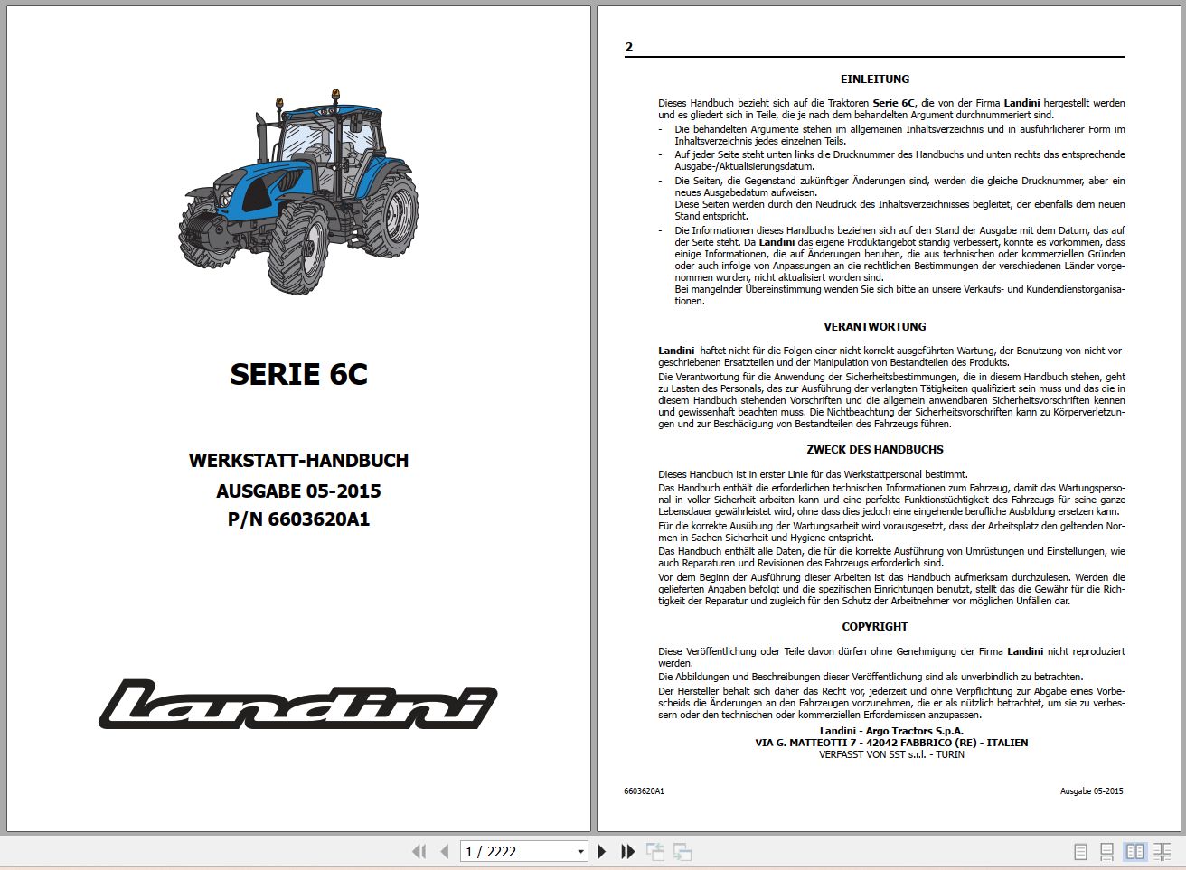 Landini Tractor 6 120C 6 130C 6 140C Service Manual 6603620A1 DE 1