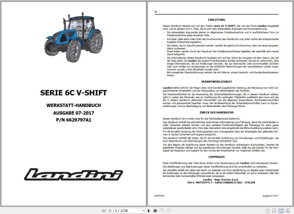 Landini Tractor 6 120C 6 130C 6 140C V SHIFT Service Manual 6629797A1 DE 1