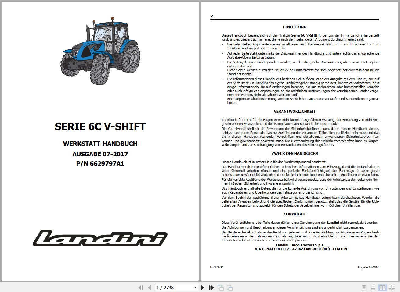 Landini Tractor 6 120C 6 130C 6 140C V SHIFT Service Manual 6629797A1 DE 1