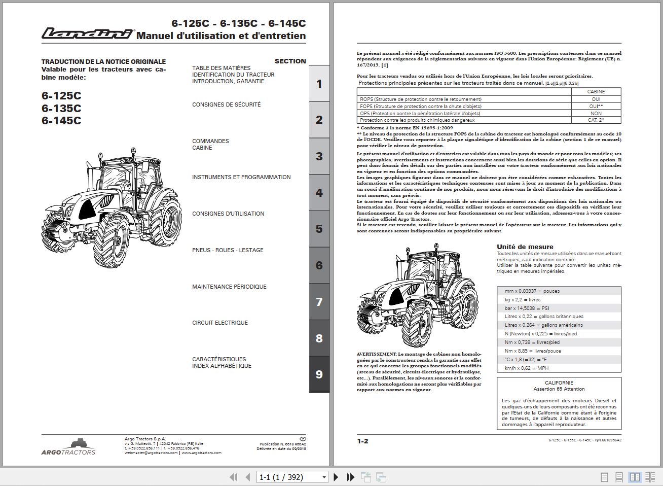 Landini Tractor 6 125C 6 135C 6 145C Operators Maintenance Manual 6618956A2 FR 1