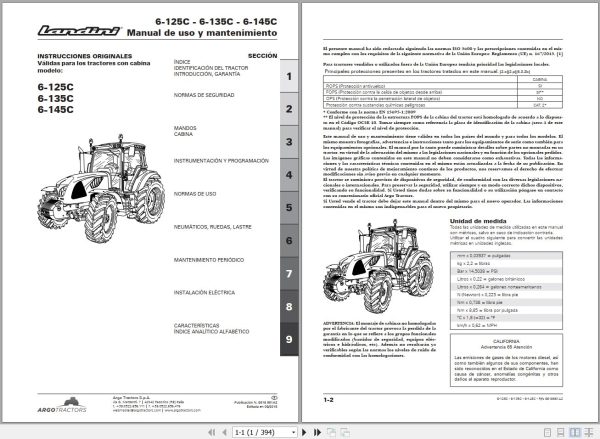 Landini Tractor 6 125C 6 135C 6 145C Operators Maintenance Manual 6618961A2 ES 1