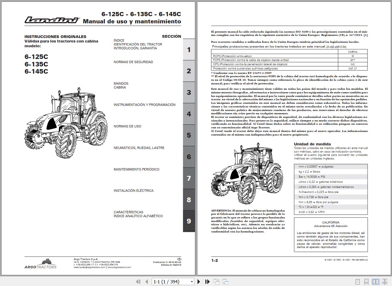 Landini Tractor 6 125C 6 135C 6 145C Operators Maintenance Manual 6618961A2 ES 1
