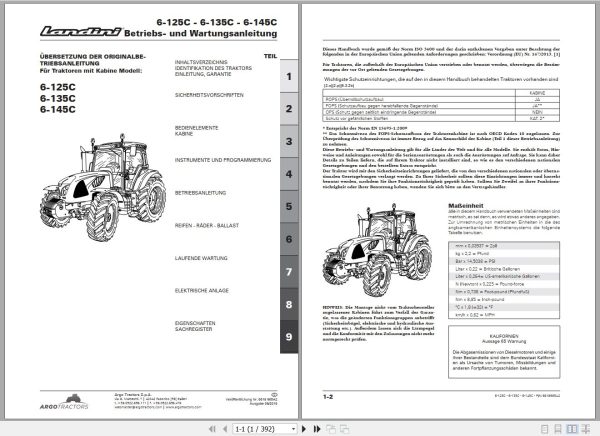 Landini Tractor 6 125C 6 135C 6 145C Operators Maintenance Manual 6618965A2 DE 1