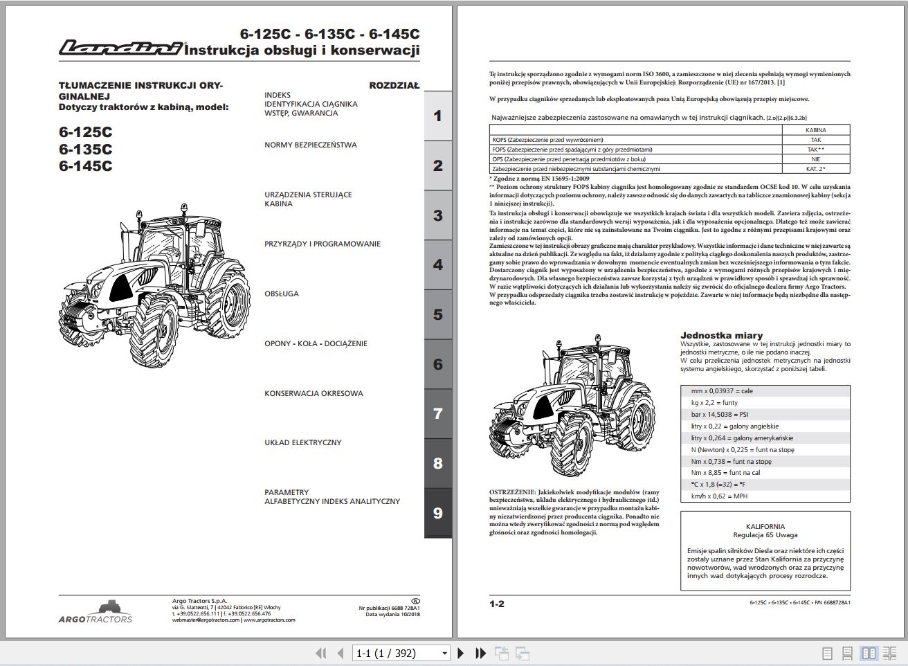 Landini Tractor 6 125C 6 135C 6 145C Operators Maintenance Manual 6688728A1 PL 1