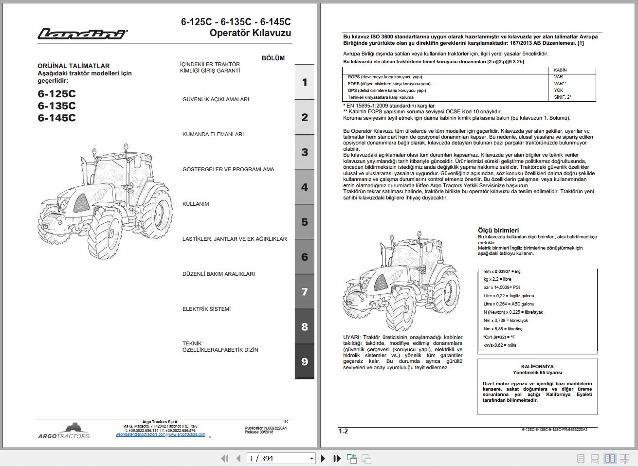 Landini Tractor 6 125C 6 135C 6 145C Operators Maintenance Manual 6693220A1 TR 1