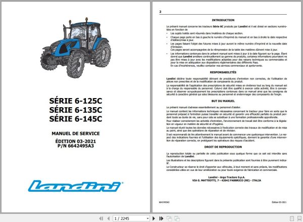 Landini Tractor 6 125C 6 135C 6 145C Service Manual 6642495A3 FR 1