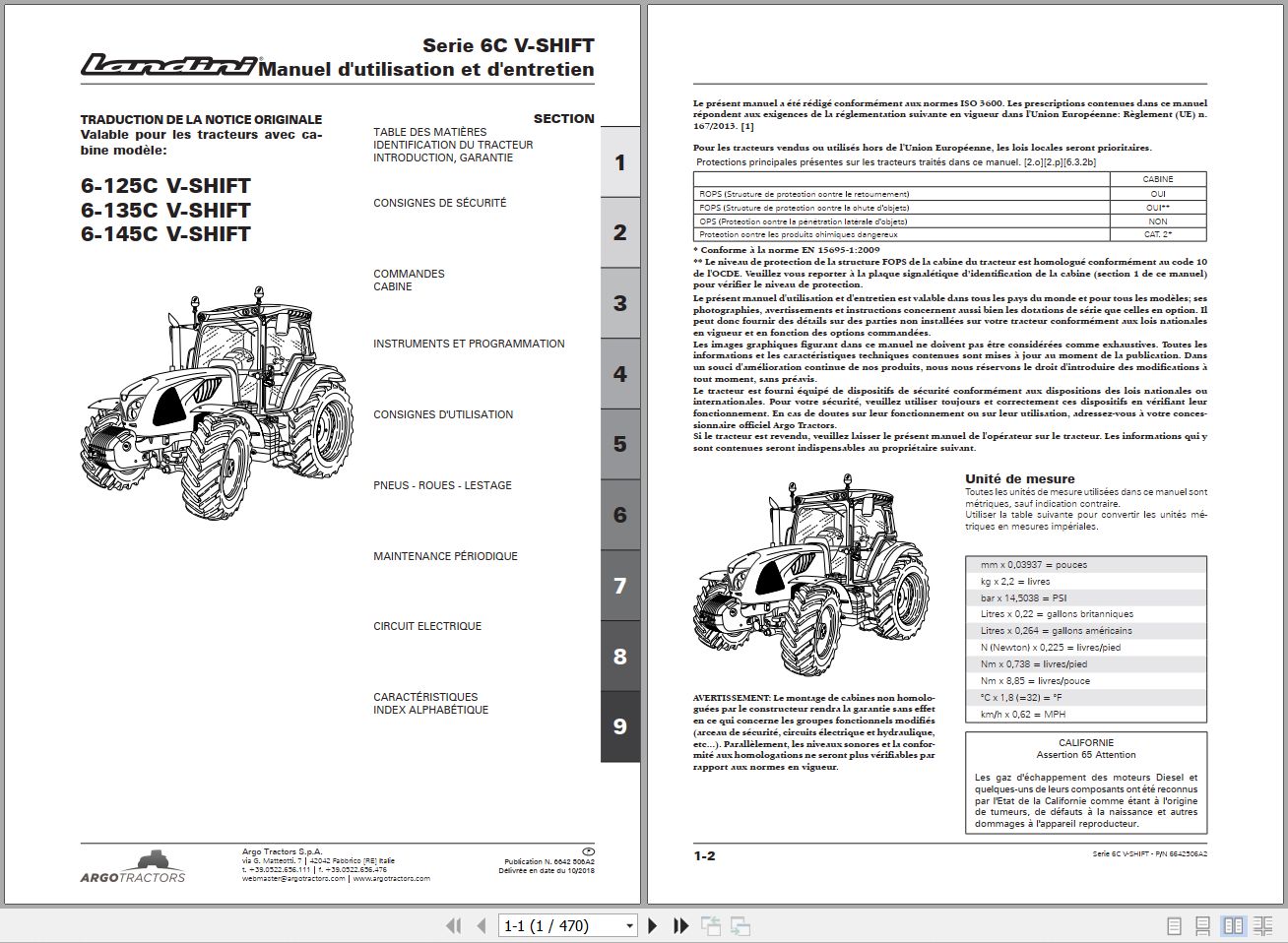 Landini Tractor 6 125C 6 135C 6 145C V SHIFT Operators Maintenance Manual 6642506A2 FR 1