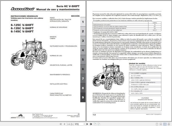 Landini Tractor 6 125C 6 135C 6 145C V SHIFT Operators Maintenance Manual 6642507A2 ES 1
