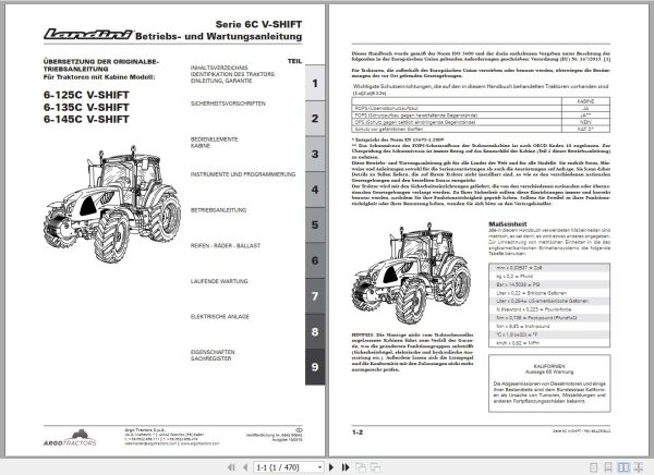 Landini Tractor 6 125C 6 135C 6 145C V SHIFT Operators Maintenance Manual 6642508A2 DE 1
