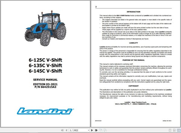 Landini Tractor 6 125C 6 135C 6 145C V Shift Service Manual 6642515A3 EN 1