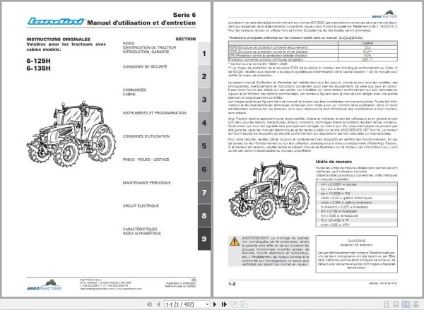 Landini Tractor 6 125H 6 135H Operators Maintenance Manual 6708733A1 FR 1