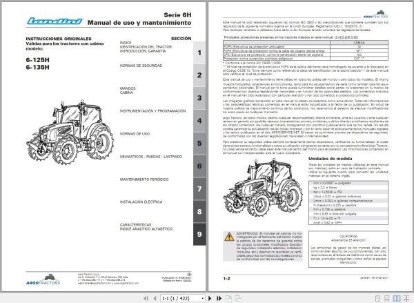 Landini Tractor 6 125H 6 135H Operators Maintenance Manual 6708734A1 ES 1