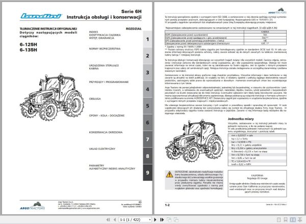 Landini Tractor 6 125H 6 135H Operators Maintenance Manual 6727098A1 PL 1