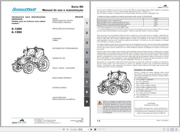 Landini Tractor 6 125H 6 135H Operators Maintenance Manual 6728260A1 PT 1