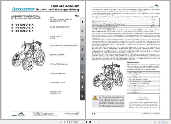 Landini Tractor 6 135 6 145 6 155 ROBO SIX Operators Maintenance Manual 6675560A2 DE 1