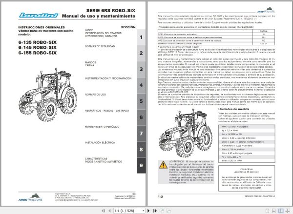 Landini Tractor 6 135 6 145 6 155 ROBO SIX Operators Maintenance Manual 6675561A2 ES 1