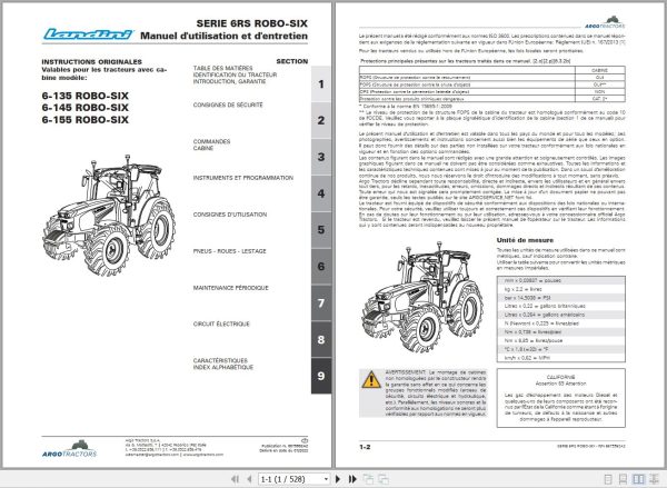 Landini Tractor 6 135 6 145 6 155 ROBO SIX Operators Maintenance Manual 6675562A2 FR 1