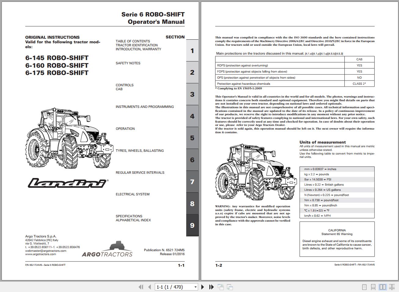 Landini Tractor 6 145 6 160 6 175 ROBO SHIFT Operators Maintenance Manual 6521724M5 EN 1